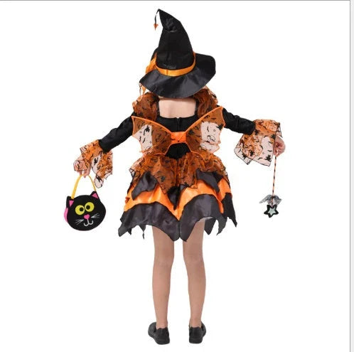 A children's Halloween costume in the form of a princess dress, featuring a stylish and fashionable design made with soft, gentle materials.