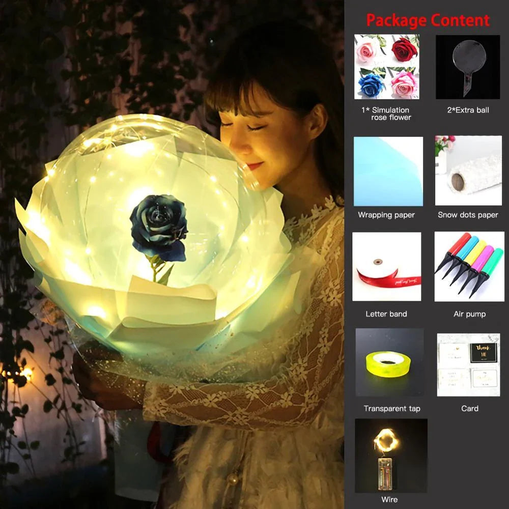 A luminous bouquet of glowing rose-shaped balloons, creating a magical and enchanting display.
