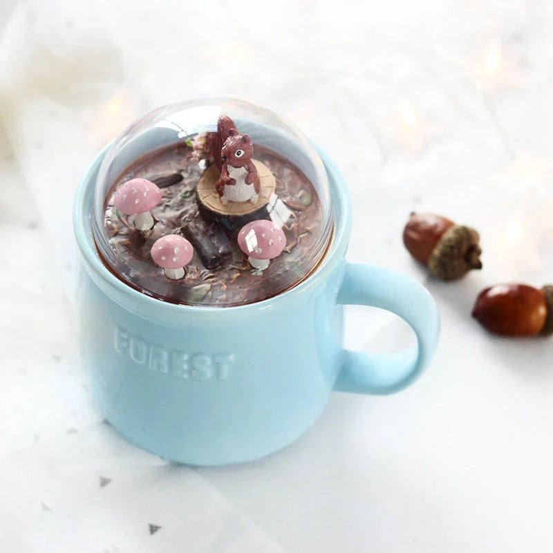 Micro Landscape Milk Cup with embossed letters and colourful glaze in fox, rabbit, squirrel, and fawn designs