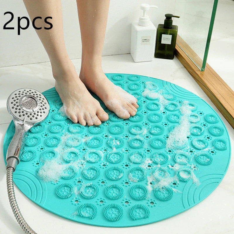 Premium PVC round shower mat with textured surface for massage and non-slip grip