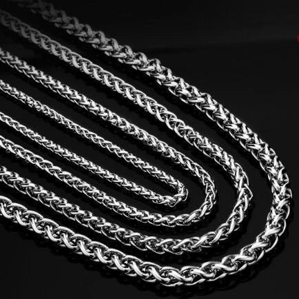 Titanium Steel Chain Necklace with Twisted Singapore Design in Silver