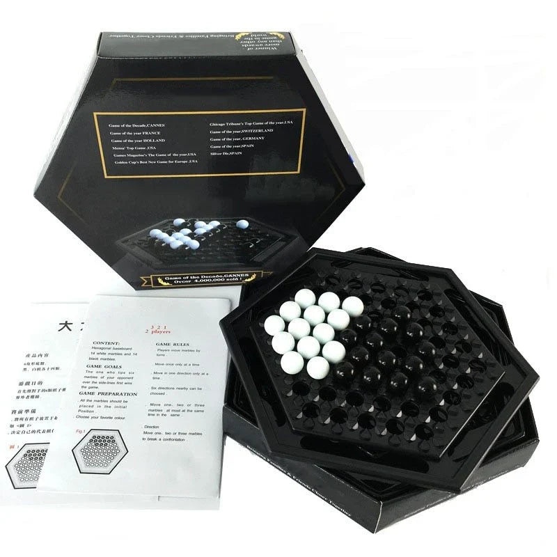 Abalone strategy game with marble board and pieces for family and kids to play