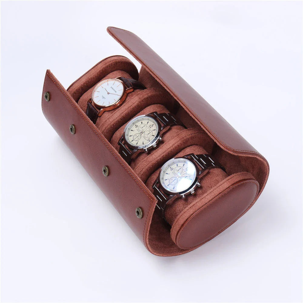 Premium British-made PU leather watch storage case with three dedicated slots to neatly organise and protect your watch collection