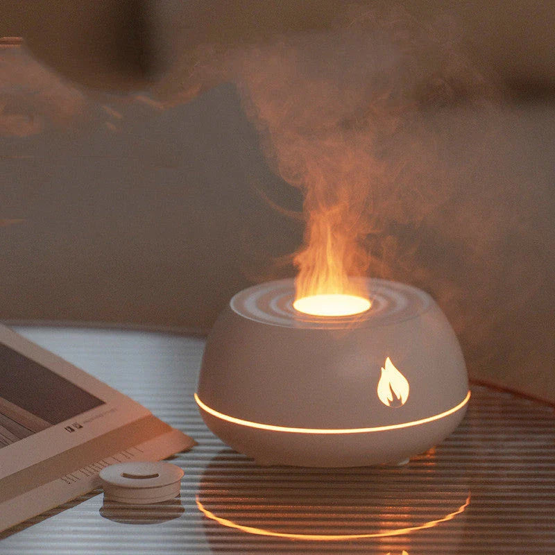 Aromatherapy Mist Humidifier with Flame-like Lighting Effects, USB-Powered Relaxation Device for Home
