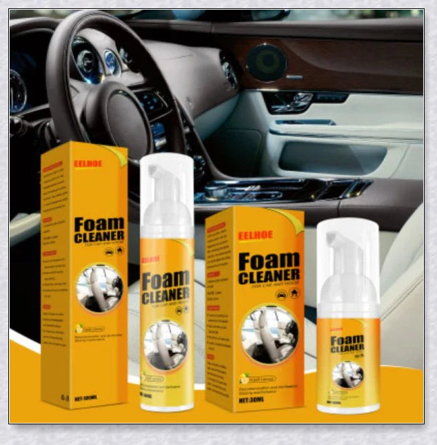Multifunctional foam cleaner for car interiors, effectively removes dirt, grime and stains from upholstery, carpets and dashboards