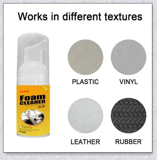 Multifunctional foam cleaner for car interiors, effectively removes dirt, grime and stains from upholstery, carpets and dashboards