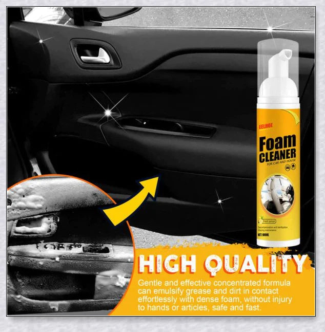 Multifunctional foam cleaner for car interiors, effectively removes dirt, grime and stains from upholstery, carpets and dashboards