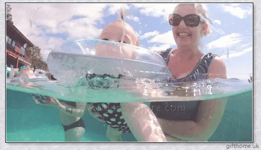 A baby float neck ring with a double airbag design, leakproof air mouth, and adjustable safety lock for secure and comfortable water activities.