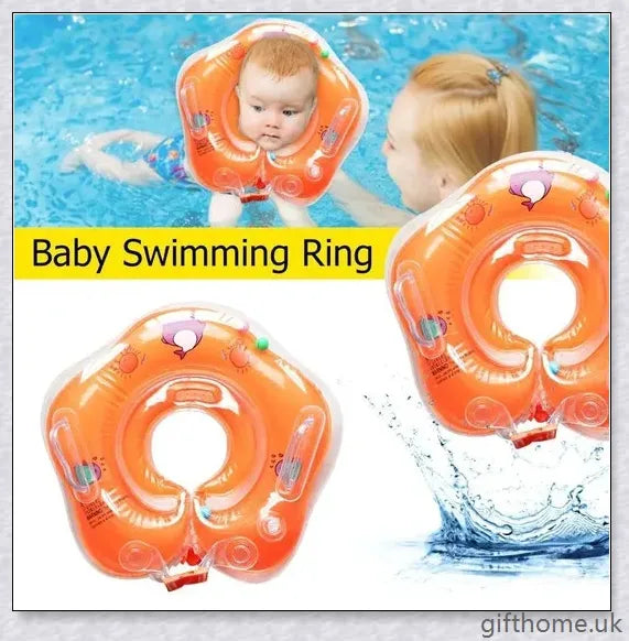 A baby float neck ring with a double airbag design, leakproof air mouth, and adjustable safety lock for secure and comfortable water activities.