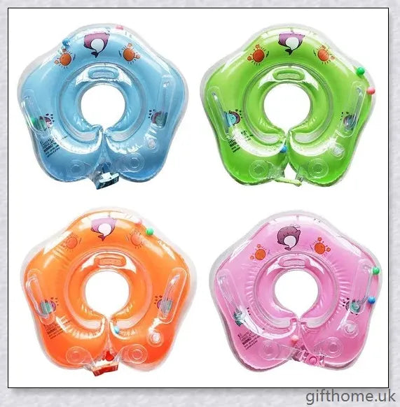 A baby float neck ring with a double airbag design, leakproof air mouth, and adjustable safety lock for secure and comfortable water activities.