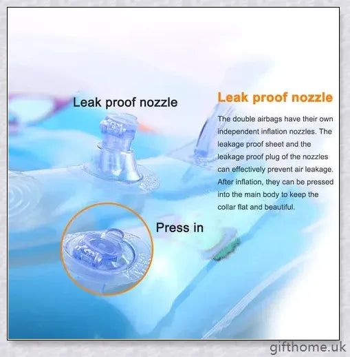 A baby float neck ring with a double airbag design, leakproof air mouth, and adjustable safety lock for secure and comfortable water activities.