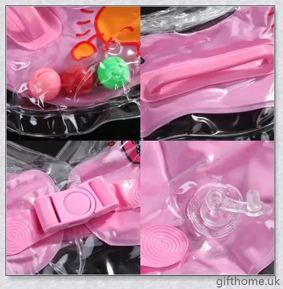 A baby float neck ring with a double airbag design, leakproof air mouth, and adjustable safety lock for secure and comfortable water activities.