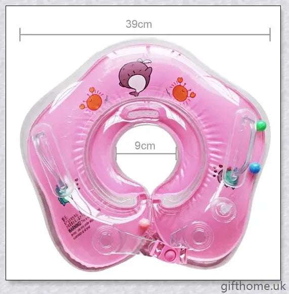 A baby float neck ring with a double airbag design, leakproof air mouth, and adjustable safety lock for secure and comfortable water activities.