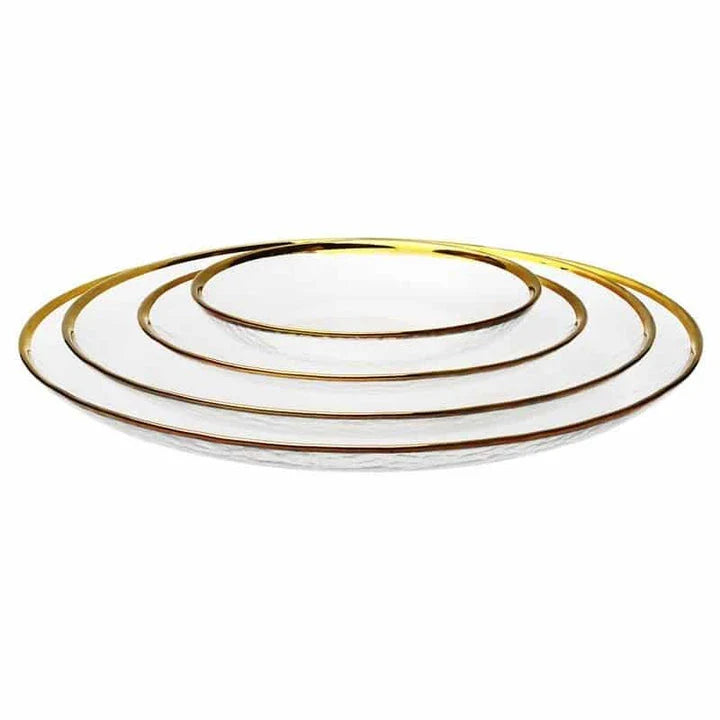 Elegant gold inlay glass plates with a sleek, modern design for a luxurious dining experience