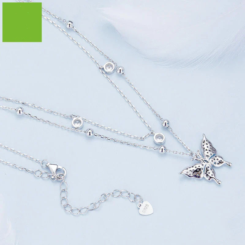 GiftHome_UK Elegant Double-Layer Fringed Butterfly Necklace