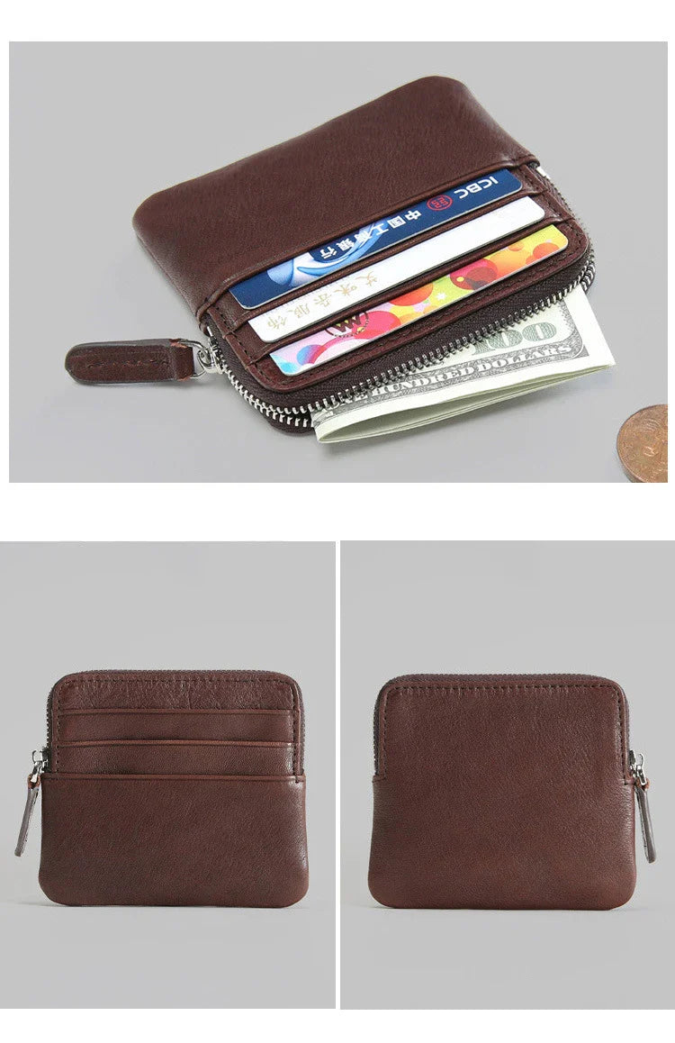 Premium leather horizontal wallet in a retro style, made from first-layer cowhide for exceptional durability and quality