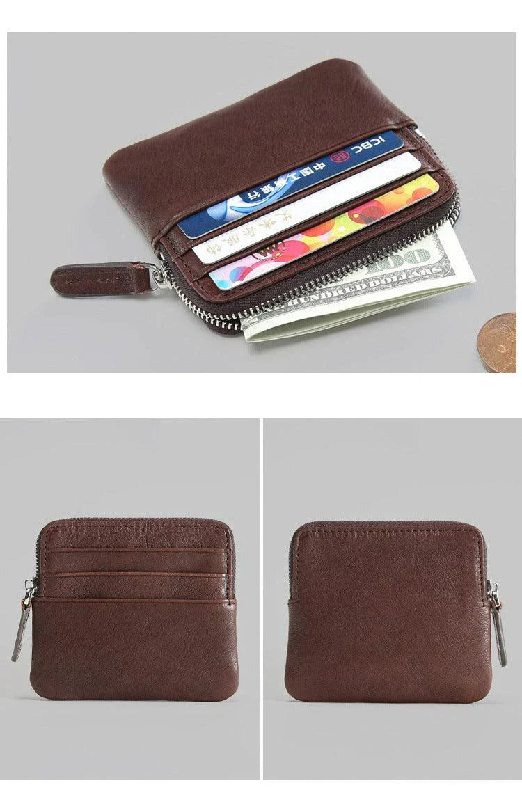 Premium leather horizontal wallet in a retro style, made from first-layer cowhide for exceptional durability and quality