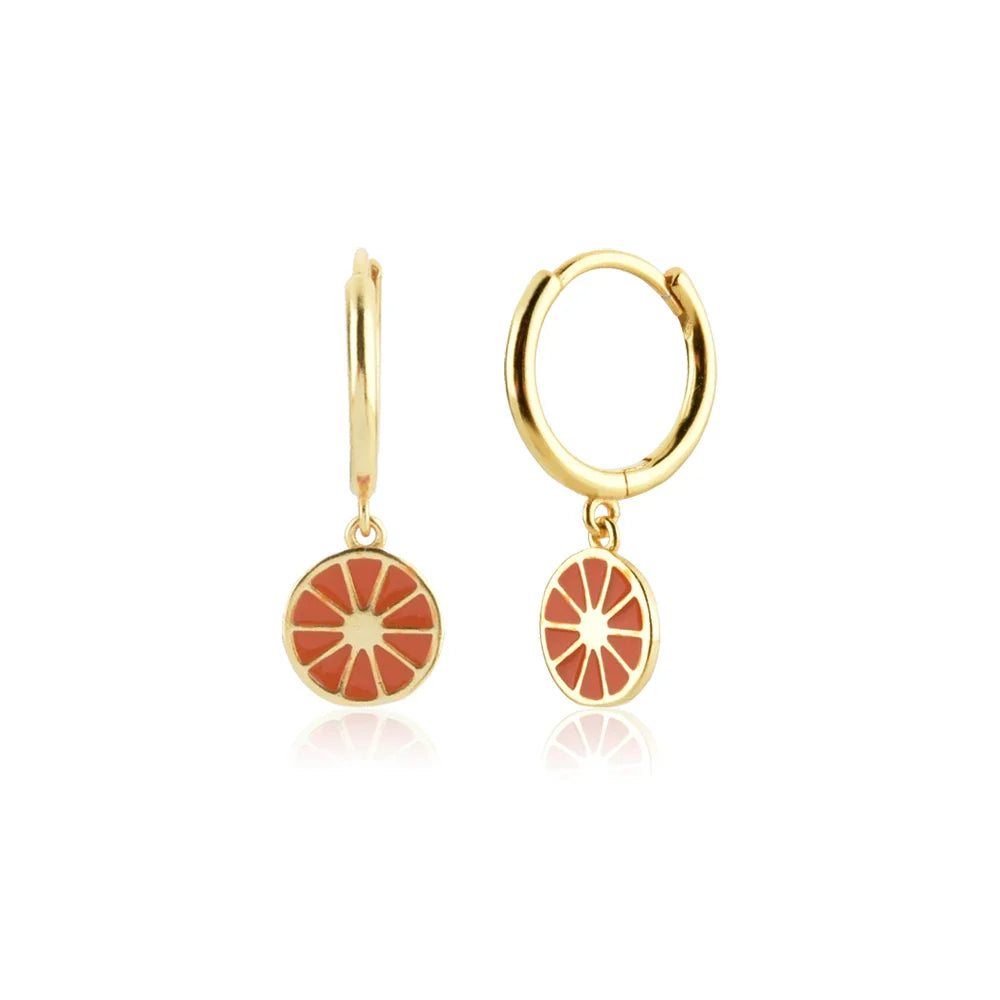 925 Sterling Silver Gold Orange Fruit Drop Earring with zircon and turquoise stones