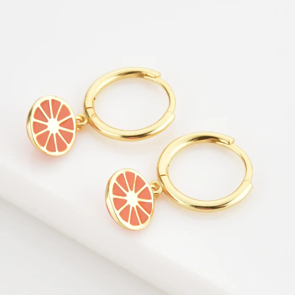 925 Sterling Silver Gold Orange Fruit Drop Earring with zircon and turquoise stones