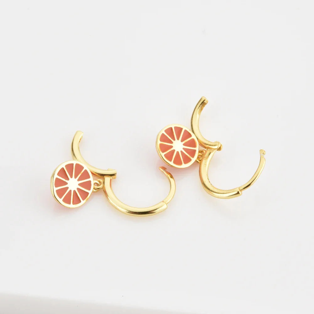 925 Sterling Silver Gold Orange Fruit Drop Earring with zircon and turquoise stones