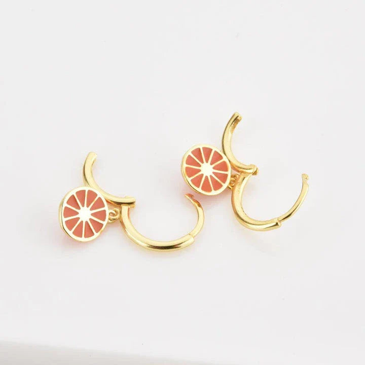 925 Sterling Silver Gold Orange Fruit Drop Earring with zircon and turquoise stones