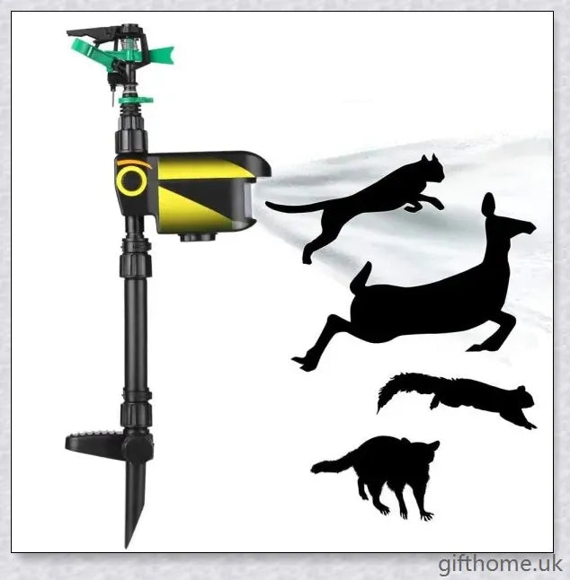 Garden Solar Scarecrow Motion Activated Water Animal Repellent Deterrent Sprinkler with adjustable spray coverage and flexible day/night detection