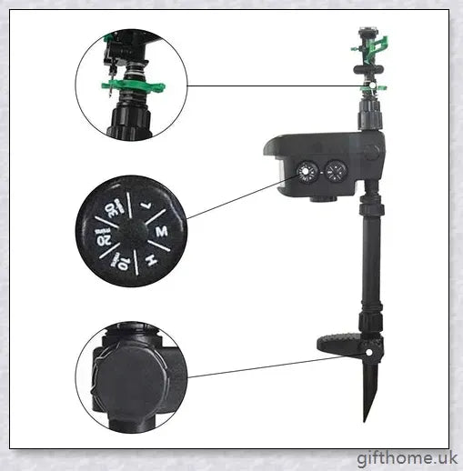 Garden Solar Scarecrow Motion Activated Water Animal Repellent Deterrent Sprinkler with adjustable spray coverage and flexible day/night detection