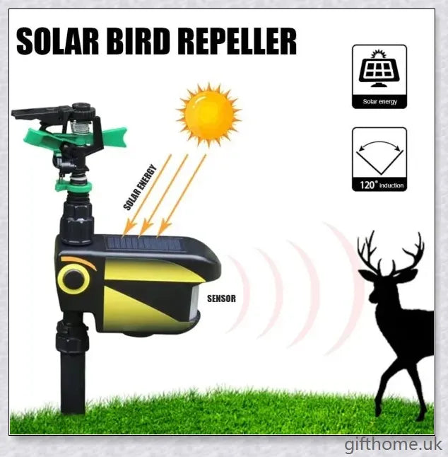 Garden Solar Scarecrow Motion Activated Water Animal Repellent Deterrent Sprinkler with adjustable spray coverage and flexible day/night detection