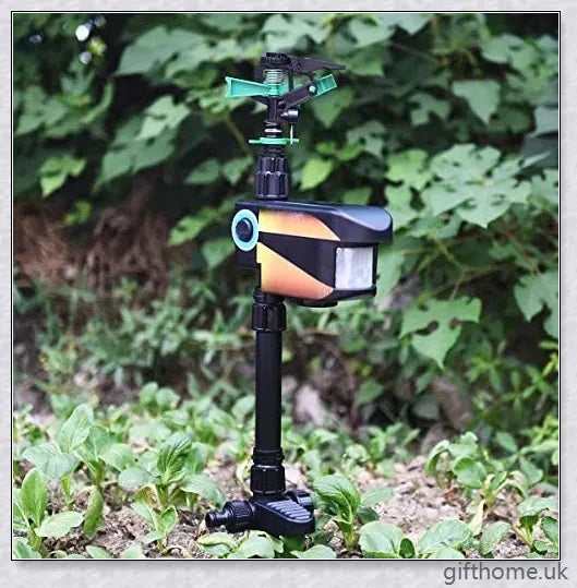Garden Solar Scarecrow Motion Activated Water Animal Repellent Deterrent Sprinkler with adjustable spray coverage and flexible day/night detection