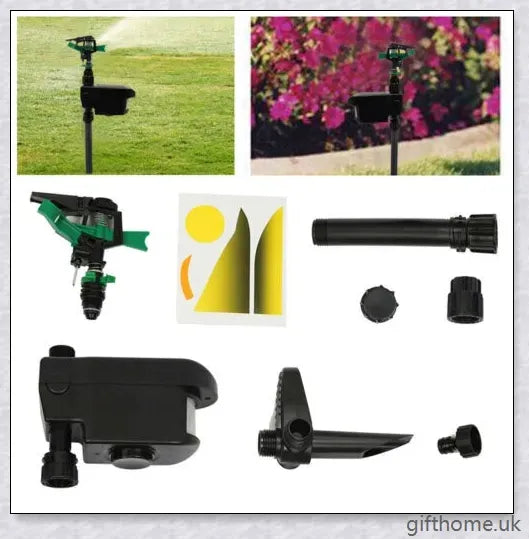 Garden Solar Scarecrow Motion Activated Water Animal Repellent Deterrent Sprinkler with adjustable spray coverage and flexible day/night detection