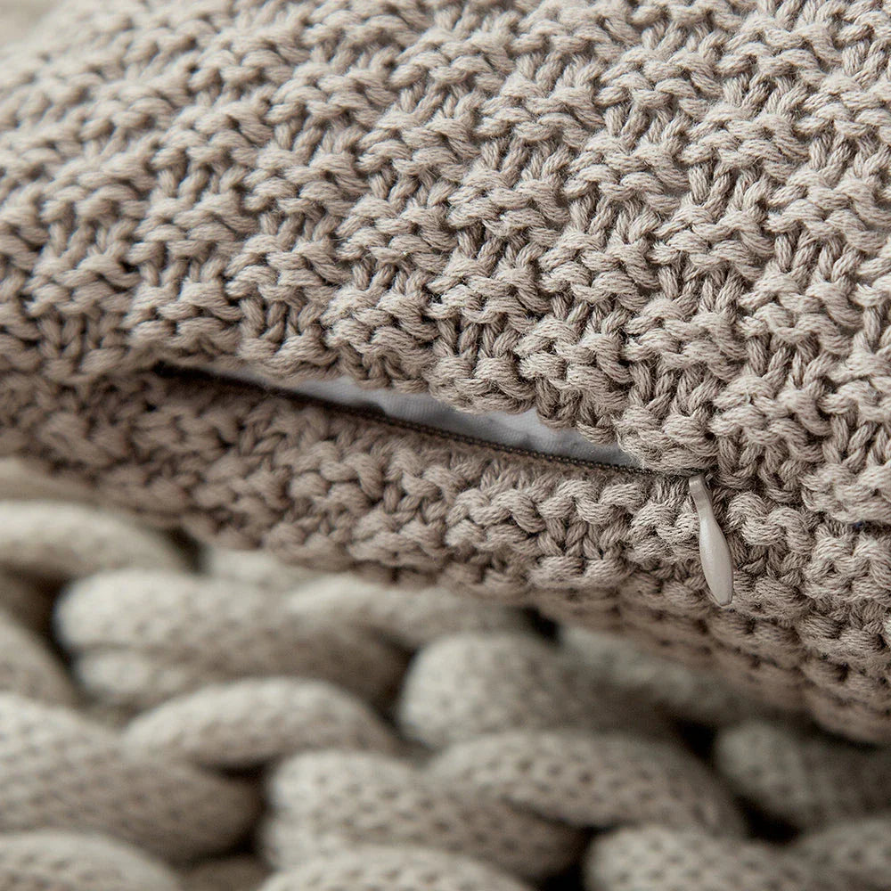 Handcrafted crochet cotton pillow cover in light green, featuring a cosy and elegant autumn-inspired design