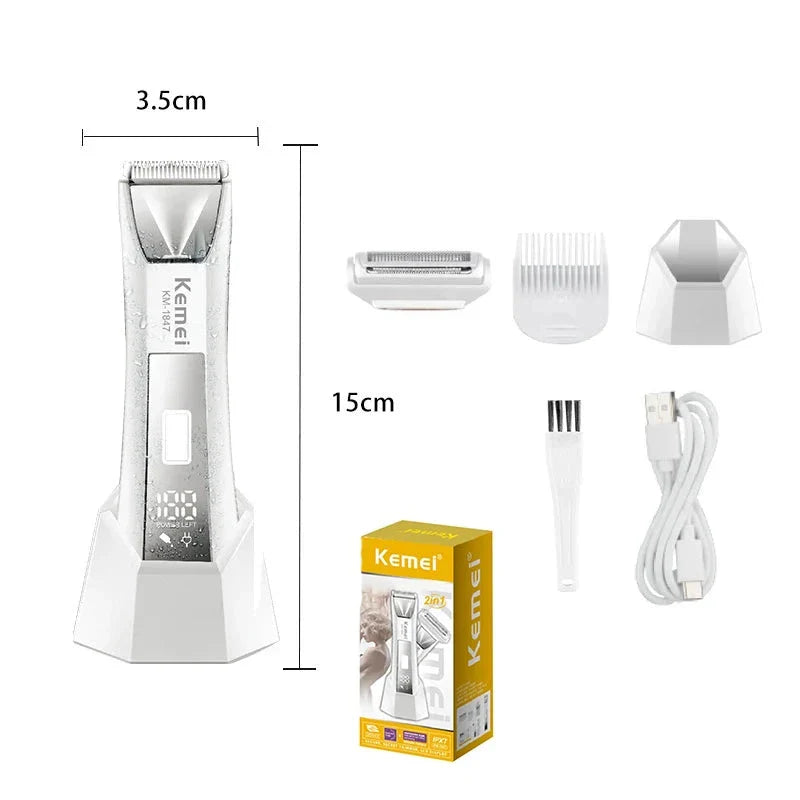 Groin Hair Trimmer for Men and Women - Precision Ceramic Blades, Built-in LED Light, IPX7 Waterproof Design