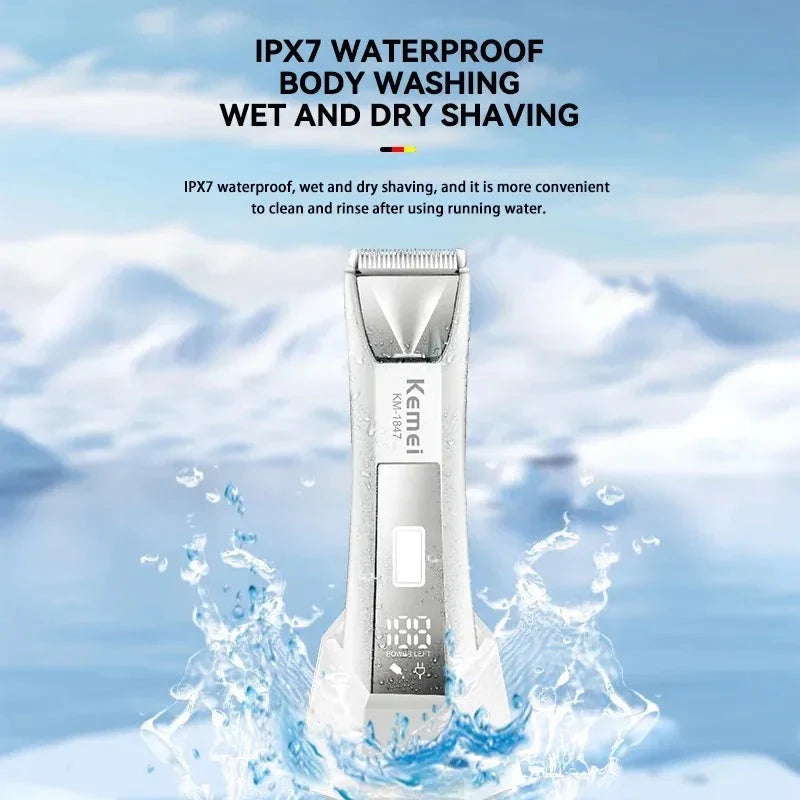 Groin Hair Trimmer for Men and Women - Precision Ceramic Blades, Built-in LED Light, IPX7 Waterproof Design