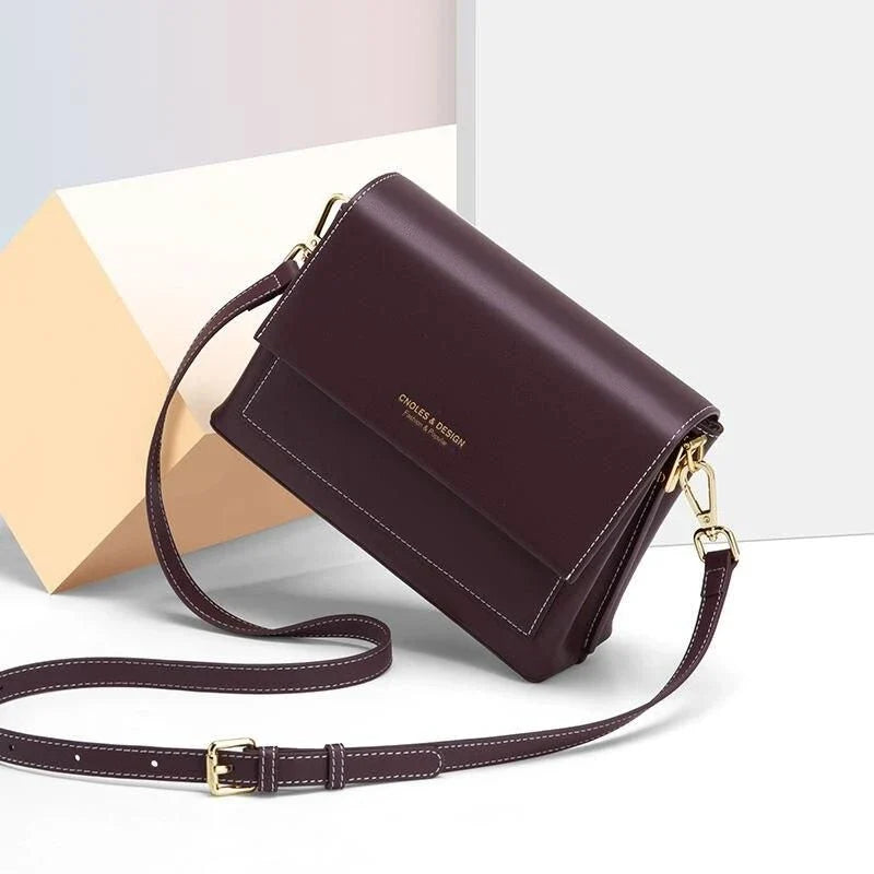 Elegant European-style leather crossbody bag for women in purple colour