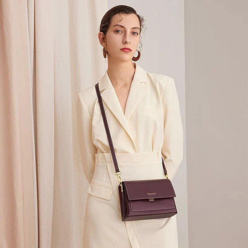 Elegant European-style leather crossbody bag for women in purple colour