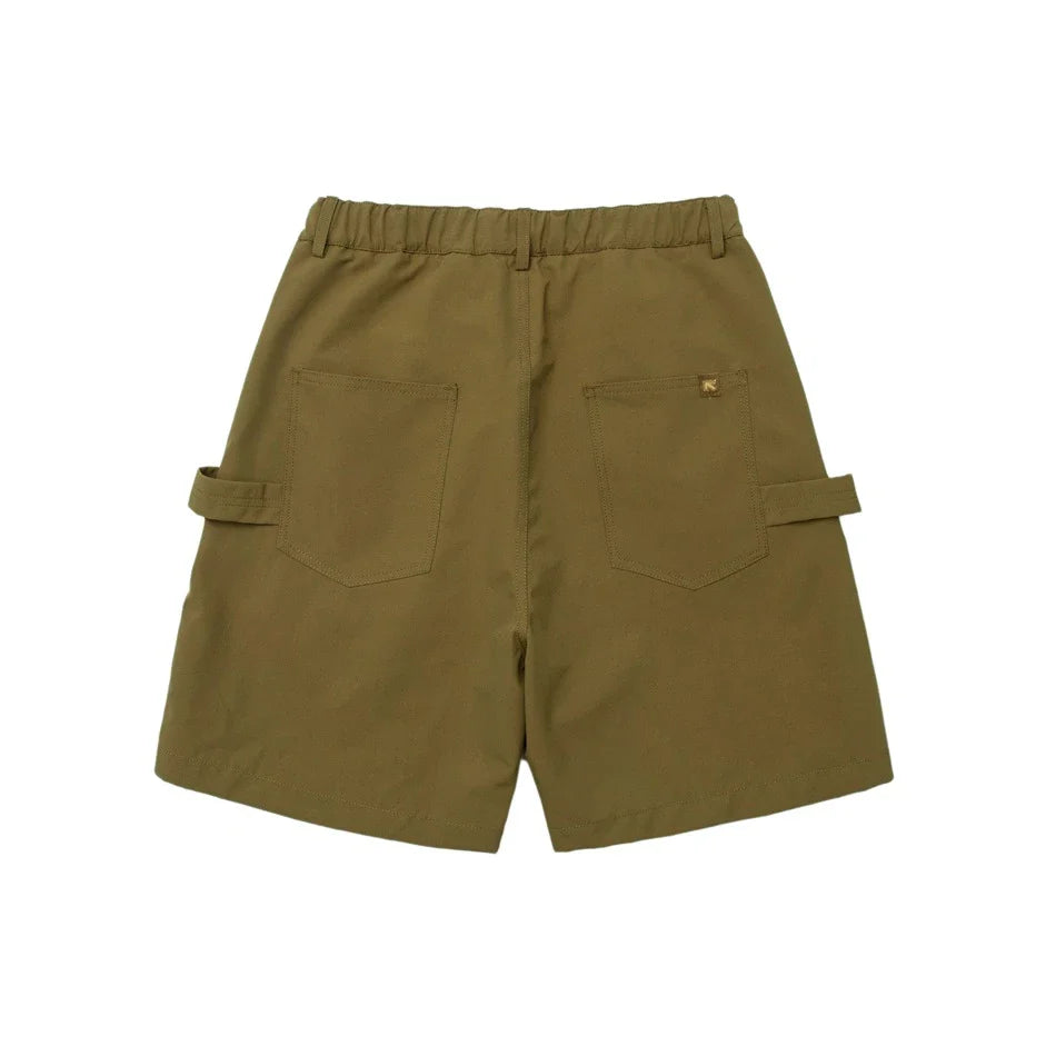 Japanese-inspired retro cargo shorts in khaki and black colours, featuring a loose, straight-leg fit and generous pockets for versatile style and comfort.