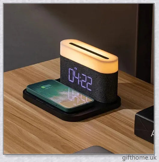3 in 1 Wireless Charger Alarm Clock and Adjustable Night Light with Black and White colour options