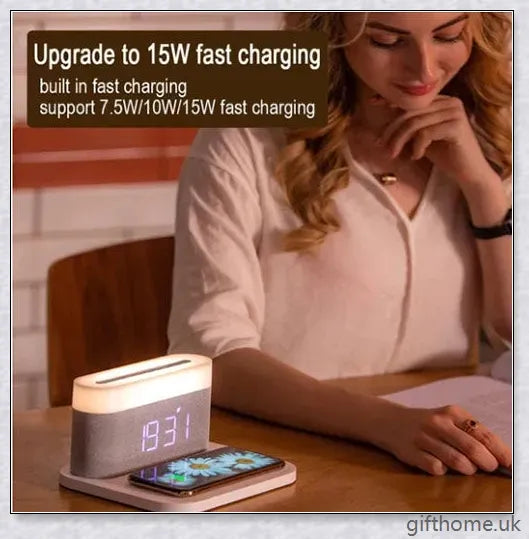 3 in 1 Wireless Charger Alarm Clock and Adjustable Night Light with Black and White colour options