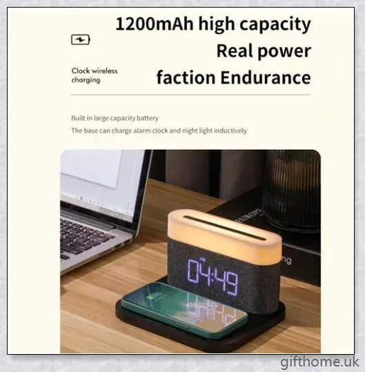 3 in 1 Wireless Charger Alarm Clock and Adjustable Night Light with Black and White colour options