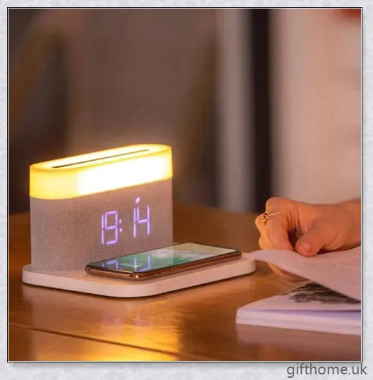 3 in 1 Wireless Charger Alarm Clock and Adjustable Night Light with Black and White colour options