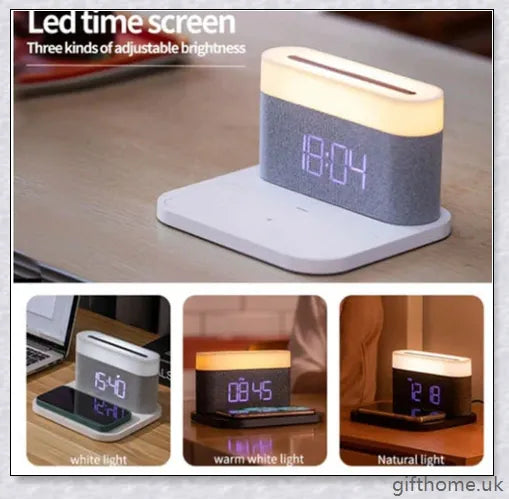 3 in 1 Wireless Charger Alarm Clock and Adjustable Night Light with Black and White colour options