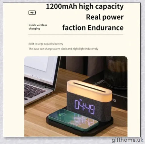 3 in 1 Wireless Charger Alarm Clock and Adjustable Night Light with Black and White colour options