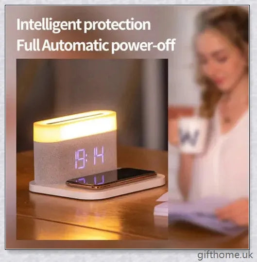 3 in 1 Wireless Charger Alarm Clock and Adjustable Night Light with Black and White colour options