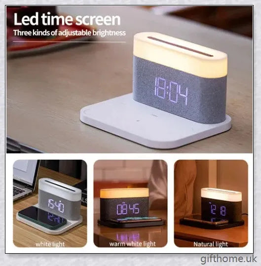 3 in 1 Wireless Charger Alarm Clock and Adjustable Night Light with Black and White colour options