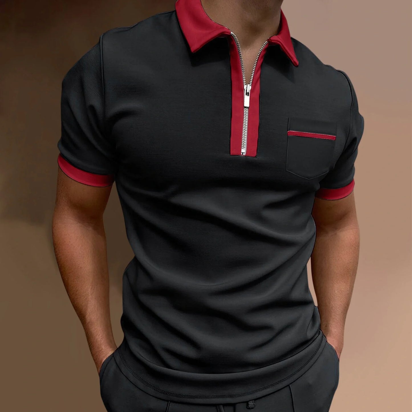 Men's lapel slim pocket T-shirt in various colours and sizes