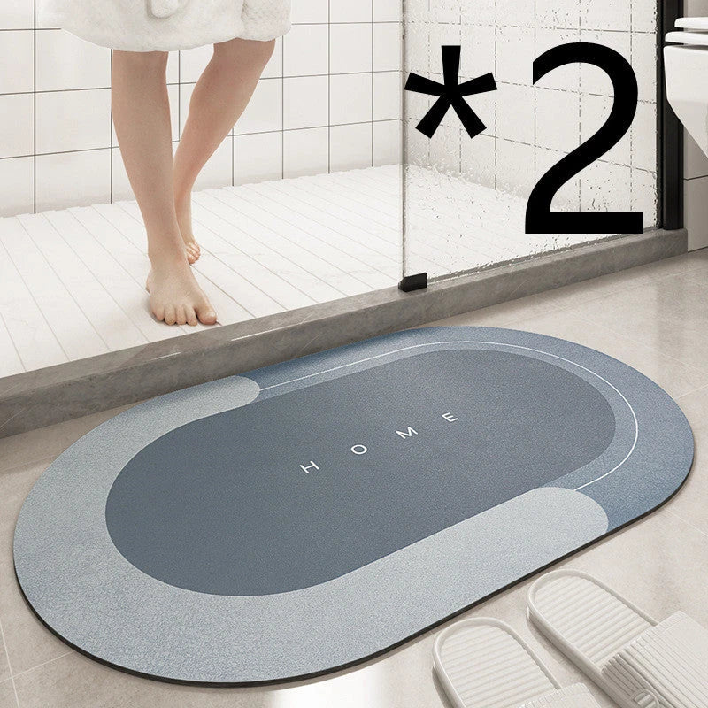 Plush, machine-woven bathroom mat with non-slip surface, available in rectangle and oval shapes in a variety of colours.