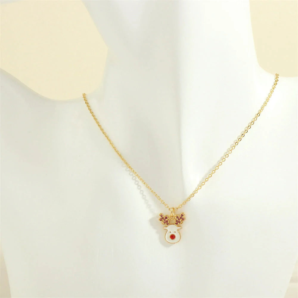 Festive Christmas-themed necklace with oil-drop pendant and coloured rhinestones