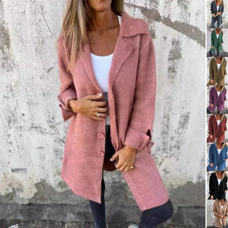 Stylish single-breasted cardigan with pockets in various colors and sizes