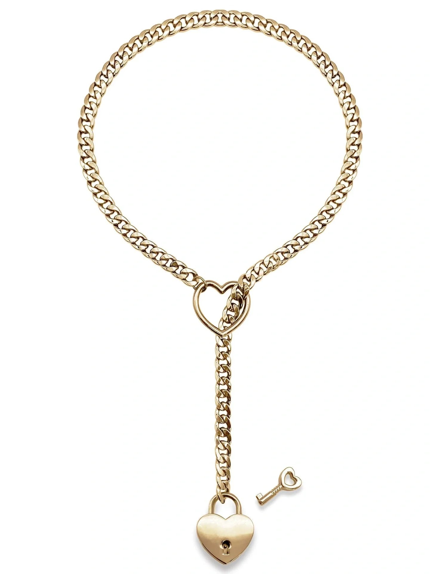 Adjustable Heart Slip Chain Necklace with Key Lock Charm in Black, Silver, and Gold Colours