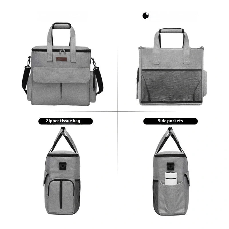 Grey dog travel backpack with removable divider and multiple carrying options